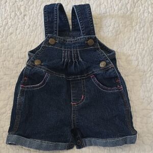 Carhartt Baby Girls Denim Shortall Overalls Dark Wash Pink Stitching 3M